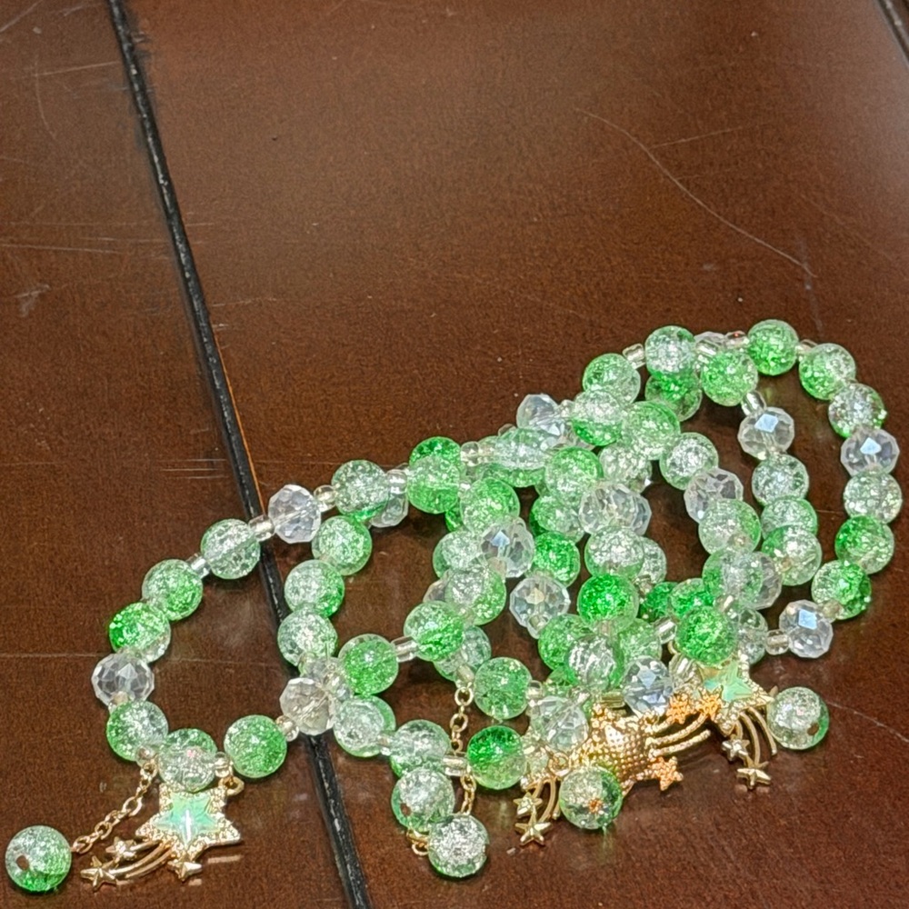 Green colorful beaded charm bracelets Bundle